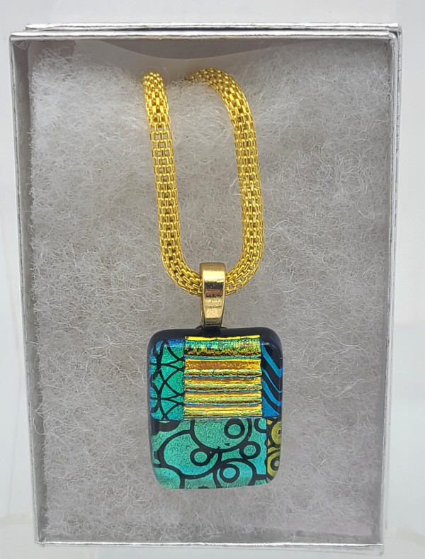 Necklace-Gold Dichro Ridges with Turquoise Patterned Dichroic by Kathy Kollenburn