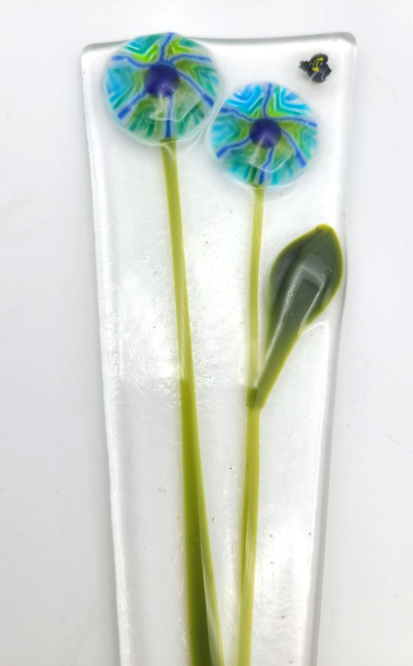 Plant Stake-Blue/Green Striped Flowers by Kathy Kollenburn