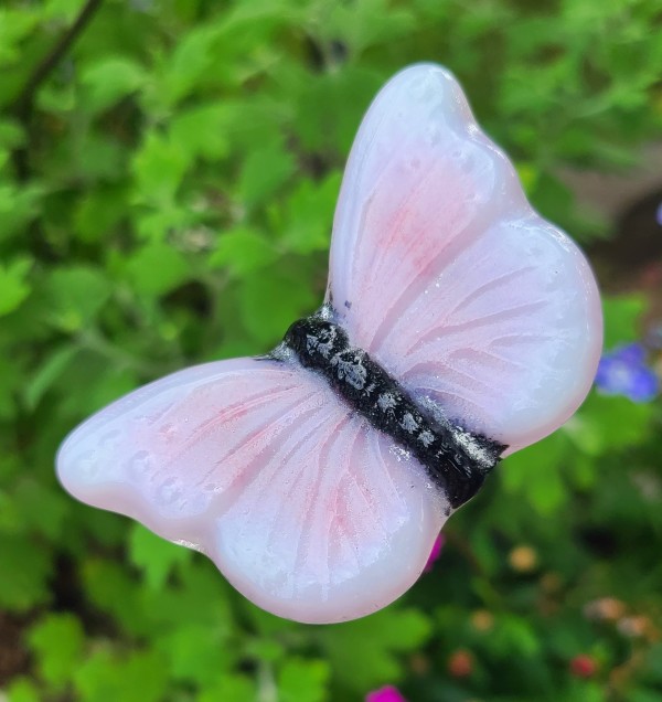 Plant Pick-Butterfly, Small in White with Pink Accents by Kathy Kollenburn