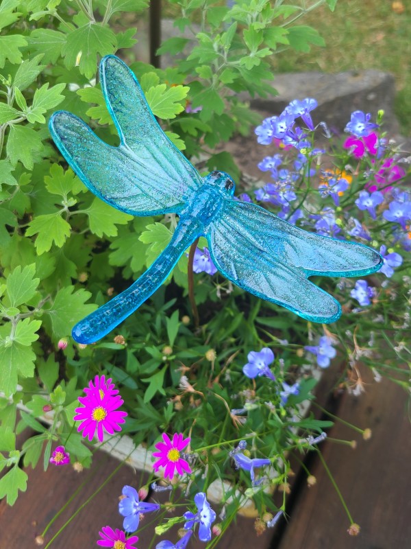 Plant Pick-Dragonfly, Large in Turquoise by Kathy Kollenburn