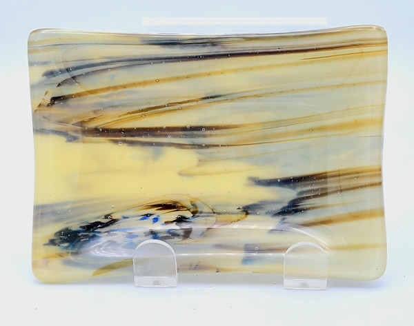Soap Dish/Spoon Rest-Brown Streaky with Blue Accents by Kathy Kollenburn