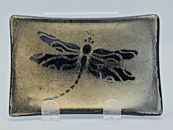 Soap Dish/Spoon Rest-Dragonfly on Gold Irid by Kathy Kollenburn