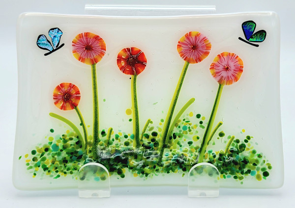Soap Dish/Spoon Rest-Red/Pink Mandala Flowers by Kathy Kollenburn