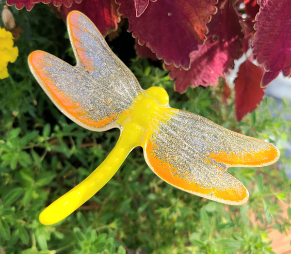 Plant Pick-Dragonfly, Large in Yellow and Orange by Kathy Kollenburn