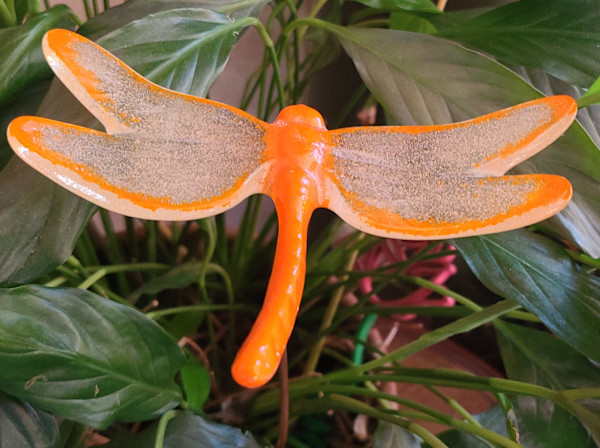 Plant Pick-Dragonfly, Large in Oranges by Kathy Kollenburn
