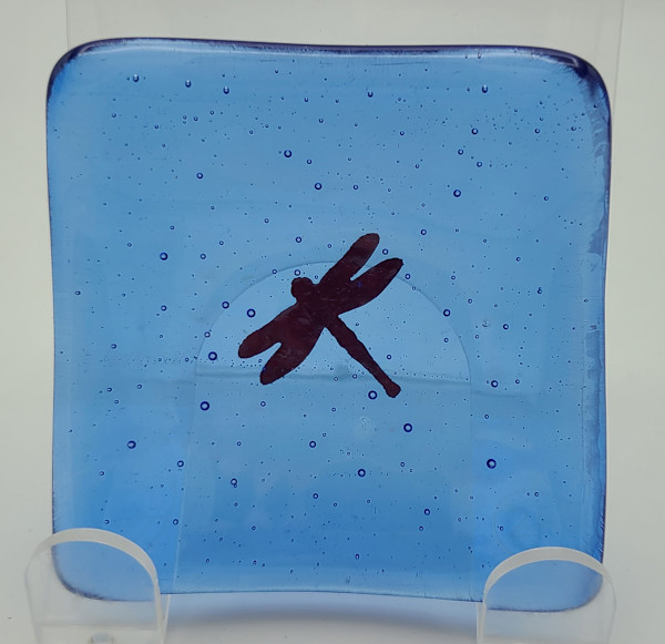 Trinket Dish-Blue with Copper Dragonfly by Kathy Kollenburn