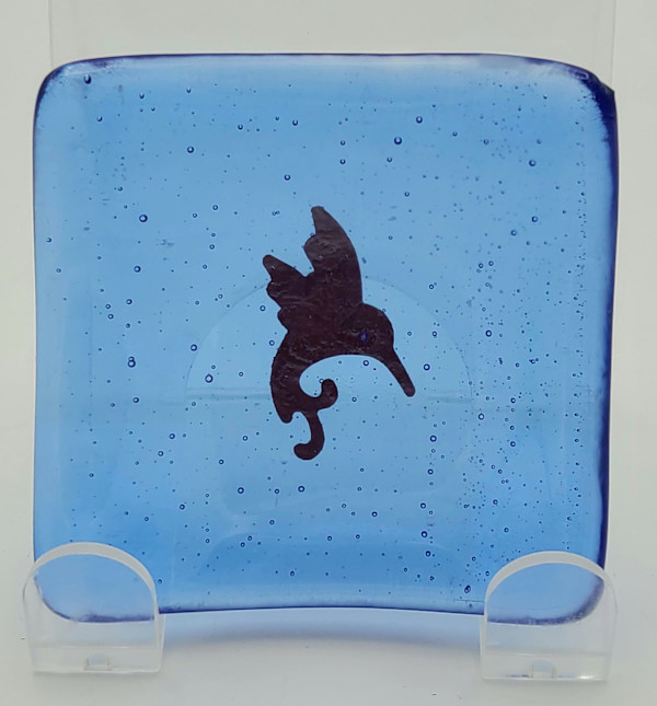Trinket Dish-Blue with Copper Hummingbird by Kathy Kollenburn