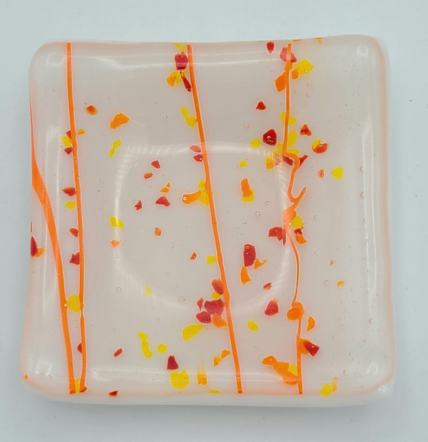Trinket Dish-White with Orange/Red Mardi Gras by Kathy Kollenburn