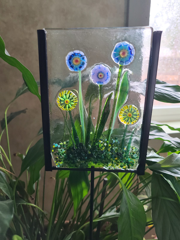 Garden Stake-Blue/Green Mandala Flowers by Kathy Kollenburn