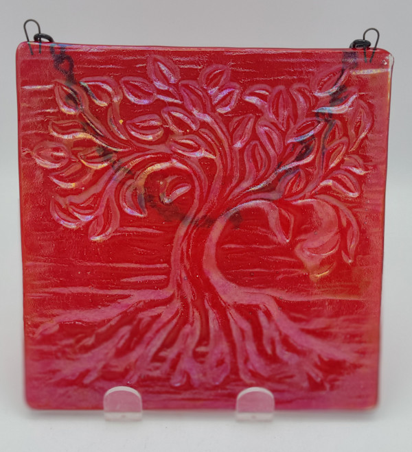 Garden Hanger-Tree of Life, Small in Red Irid by Kathy Kollenburn