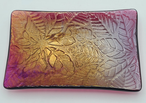 Soap Dish/Spoon Rest-Fuschia Irid with Leaf Impression by Kathy Kollenburn