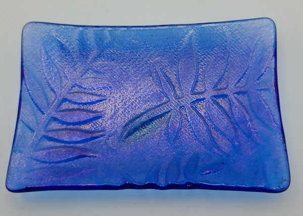 Soap Dish/Spoon Rest-Sky Blue Irid with Fern Impression by Kathy Kollenburn