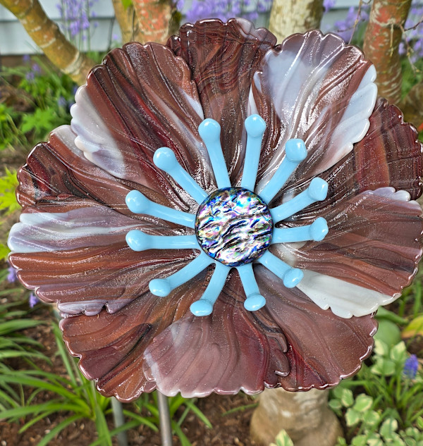 Garden Flower-Mauve and White Streaky with Blue Stamens and Dichroic Center by Kathy Kollenburn