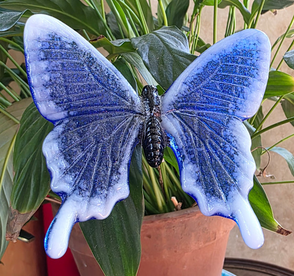 Plant Pick-Butterfly, Large in Blue/White by Kathy Kollenburn