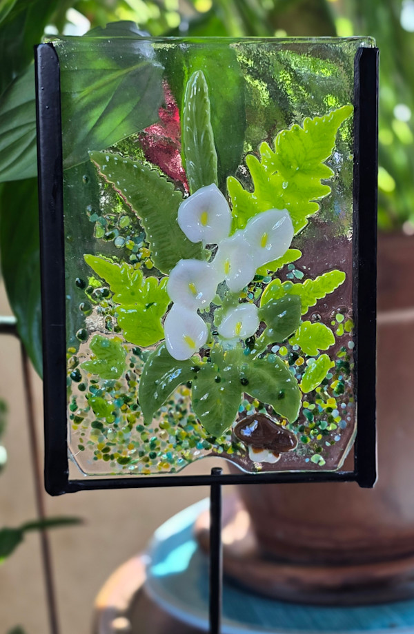 Garden Stake-Callas, Ferns, Mushrooms by Kathy Kollenburn