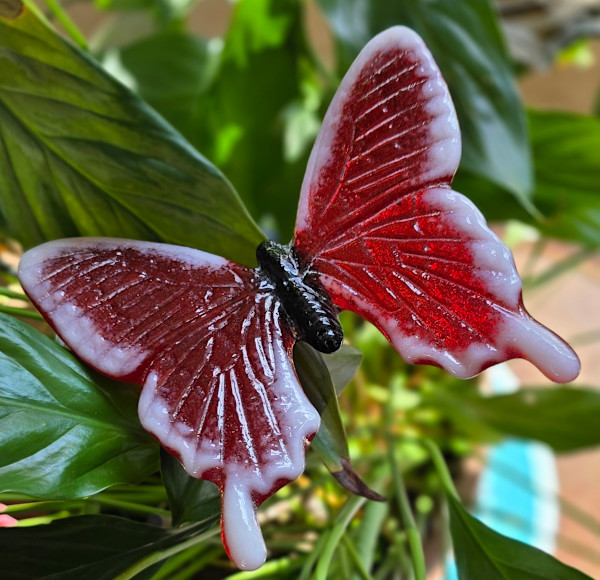 Plant Pick-Butterfly, Large in Red/White by Kathy Kollenburn