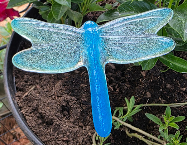 Plant Pick-Dragonfly, Medium in Turquoise/Pale Green by Kathy Kollenburn