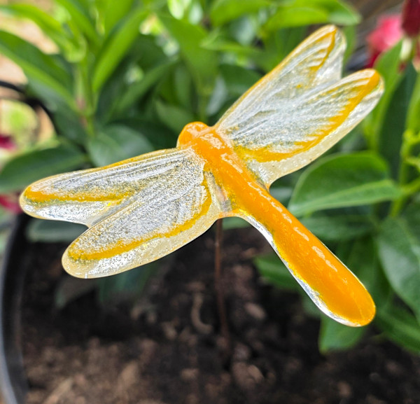 Plant Pick-Dragonfly, Medium in Orange/Pale Yellow by Kathy Kollenburn