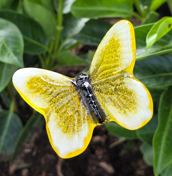 Plant Pick-Butterfly, Small in Yellow/White by Kathy Kollenburn