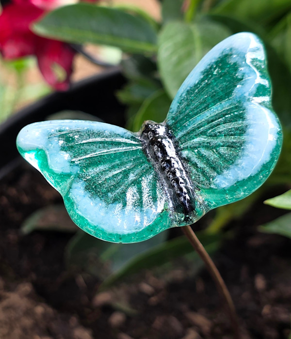 Plant Pick-Butterfly, Small in Emerald and White by Kathy Kollenburn