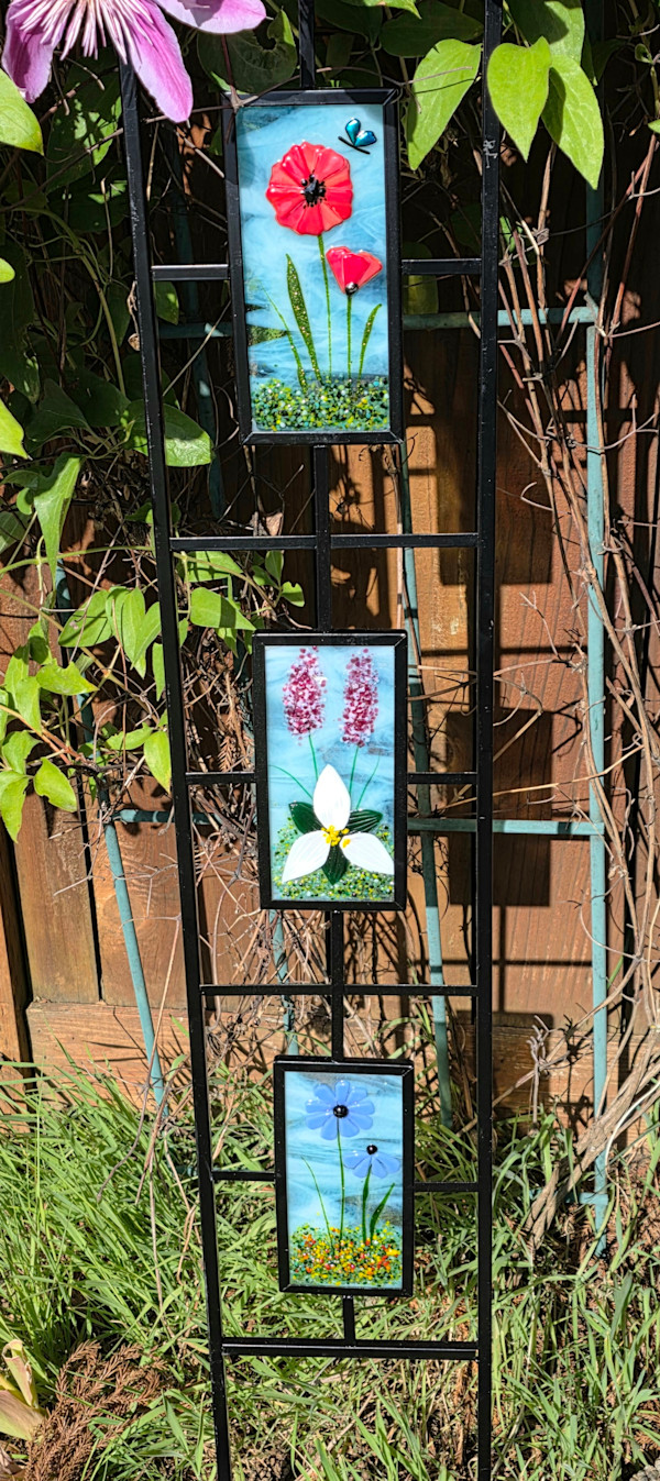 Garden Trellis-Poppies, Trillium, Daisies by Kathy Kollenburn