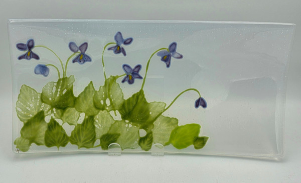 Serving Platter, Large with Wood Violets on Opaline by Kathy Kollenburn