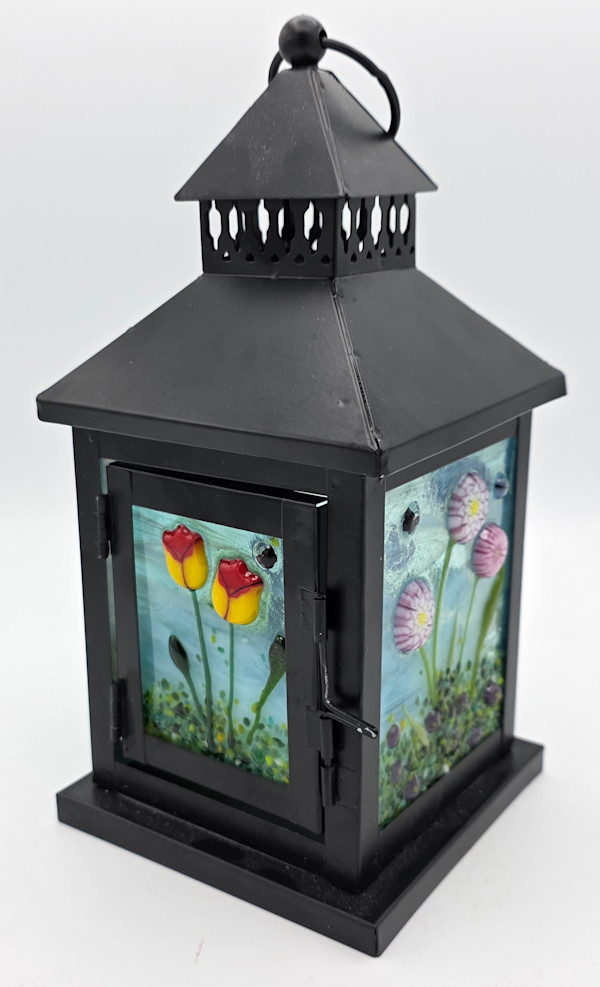 Lantern, Black with Botanical Panels by Kathy Kollenburn