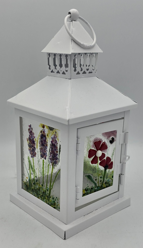 Lantern, White with Botanical Panels by Kathy Kollenburn