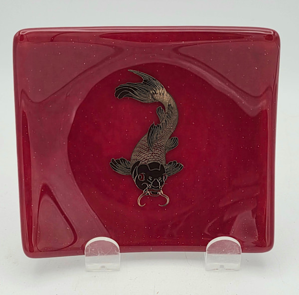 Small Plate-Koi in Gold/Black on Red by Kathy Kollenburn