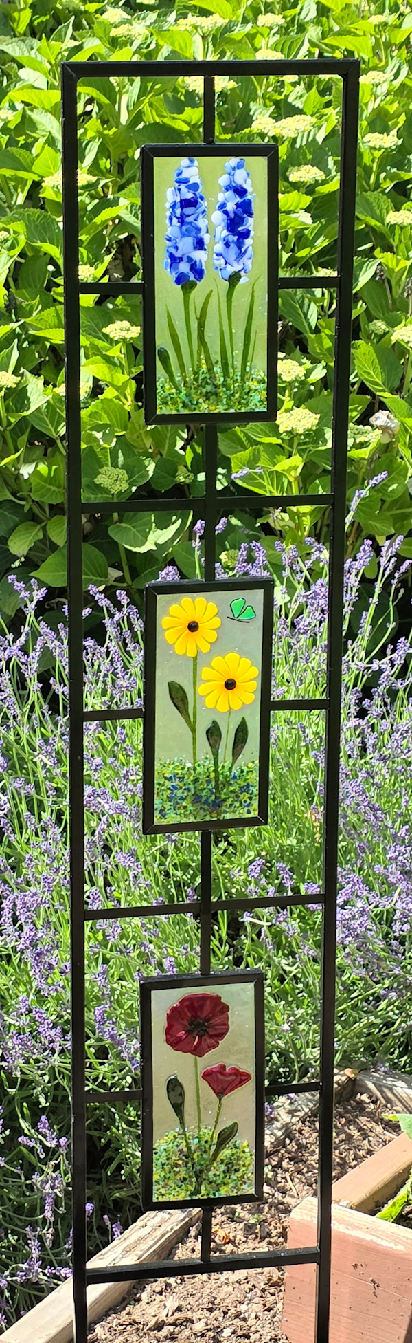 Trellis-with Delphiniums, Sunflowers, and Poppies by Kathy Kollenburn