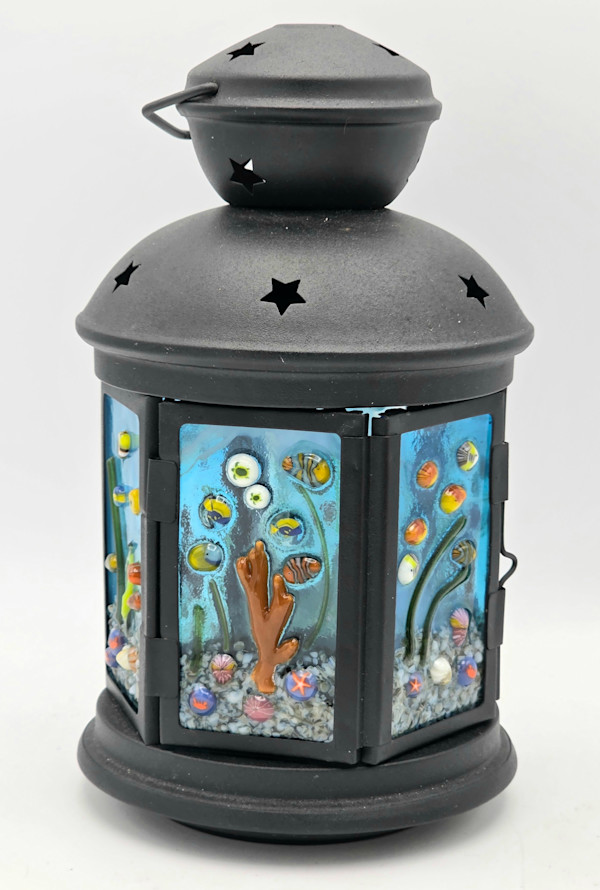 Lantern-6 Sided with Undersea Panels by Kathy Kollenburn