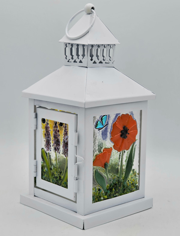 Lantern, Small, White with Botanical Panels by Kathy Kollenburn