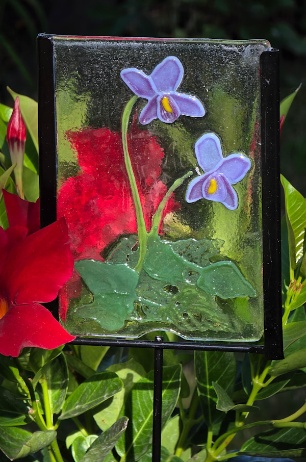 Garden Stake-Wood Violets by Kathy Kollenburn