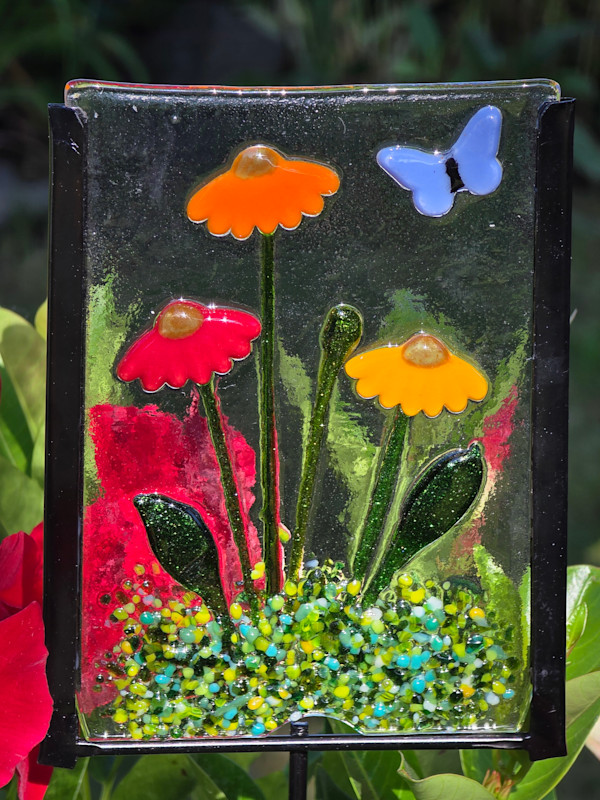 Garden Stake-Coneflowers and Butterfly by Kathy Kollenburn