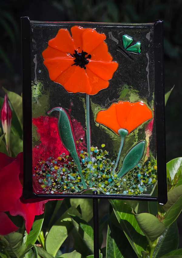 Garden Stake-Orange Poppies by Kathy Kollenburn