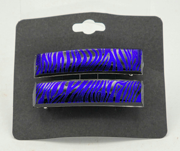Barrettes, Pair-Purple/Blue/Black Dichroic Stripes by Kathy Kollenburn