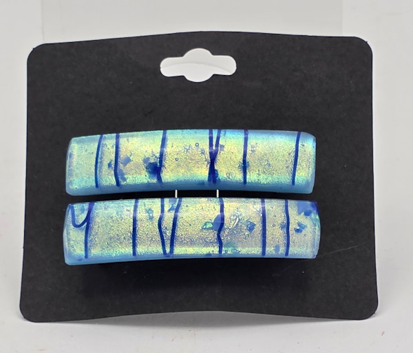 Barrettes, Pair-Blue Mardi Gras Dichroic by Kathy Kollenburn