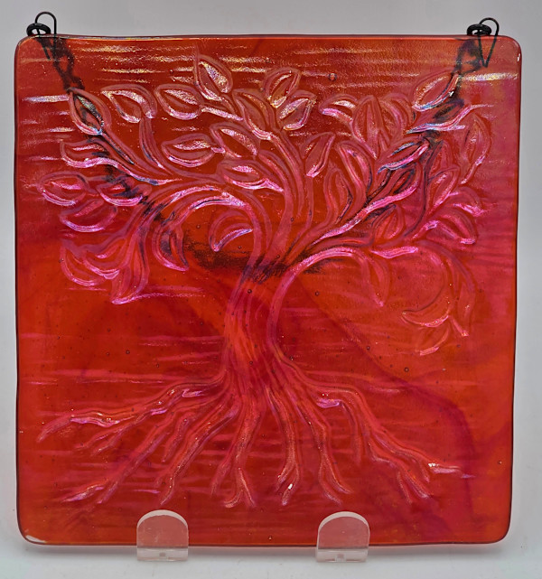 Garden Hanger-Tree of Life, Small in Red/Orange Irid by Kathy Kollenburn