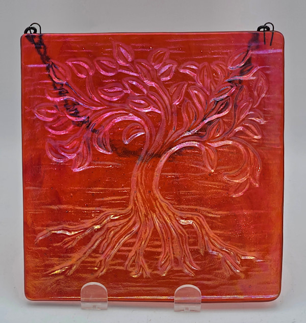 Garden Hanger-Tree of Life, Small in Red/Orange Irid by Kathy Kollenburn