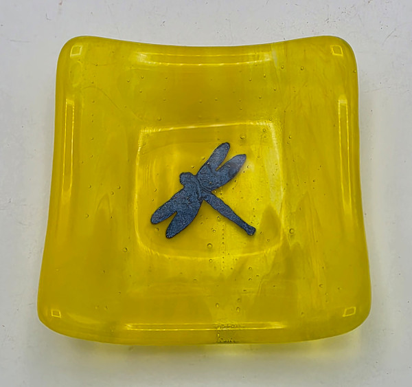 Small Plate-Copper Dragonfly in Yellow Streaky by Kathy Kollenburn