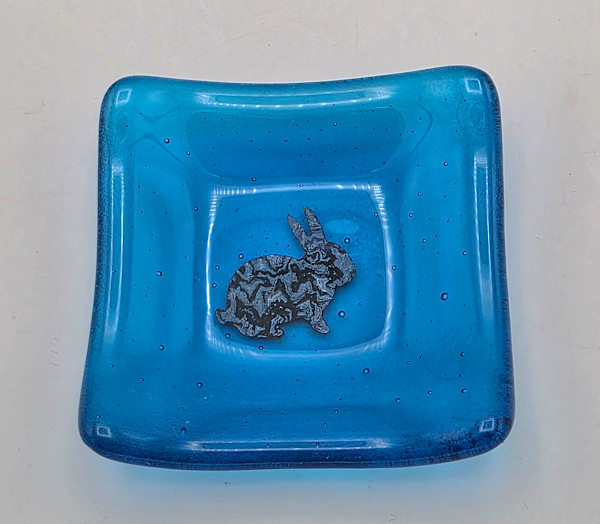 Trinket Dish-Copper Bunny in Turquoise by Kathy Kollenburn