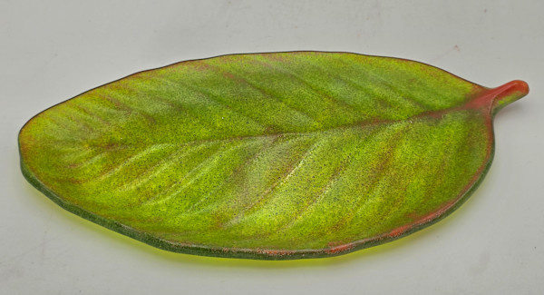 Rain Forest Leaf Plate in Green/Red by Kathy Kollenburn
