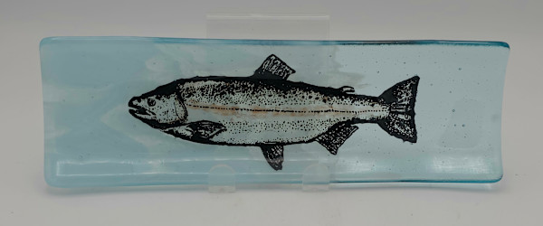 Long Tray-Salmon on Blue/White Streaky by Kathy Kollenburn