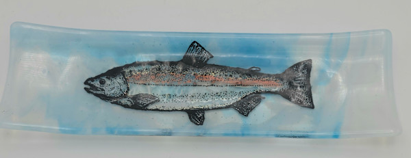 Long Tray-Salmon on Blue/White Streaky by Kathy Kollenburn