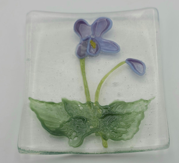 Small Plate-Wood Violets on Clear by Kathy Kollenburn