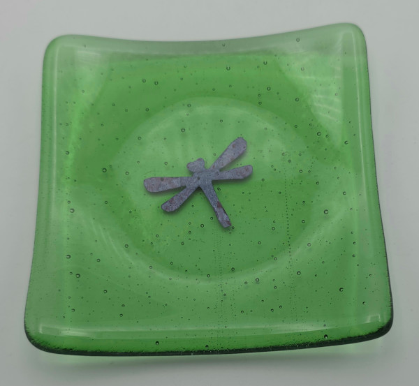 Small Plate-Spring Green with Copper Dragonfly by Kathy Kollenburn