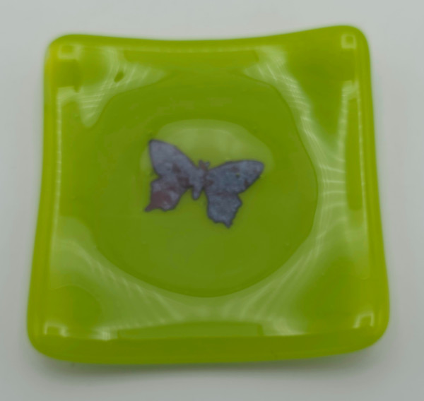Small Plate-Spring Green with Copper Butterfly by Kathy Kollenburn