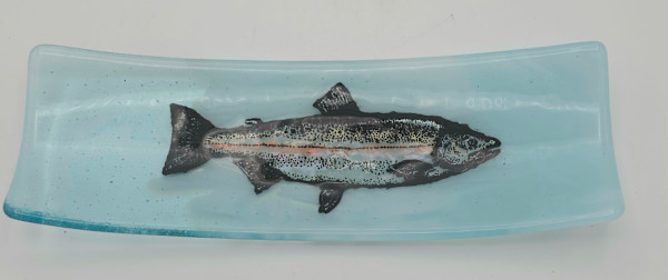 Long Tray-Salmon on Blue Streaky by Kathy Kollenburn
