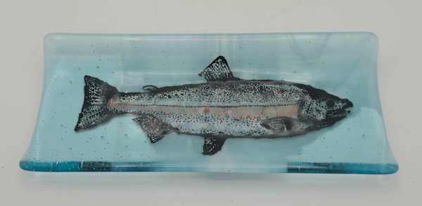 Short Tray-Salmon on Blue Streaky by Kathy Kollenburn