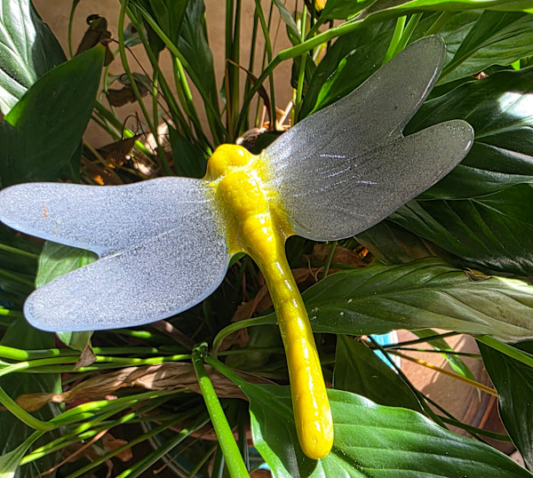 Plant Pick-Dragonfly, Large in Chartreus and Gray by Kathy Kollenburn